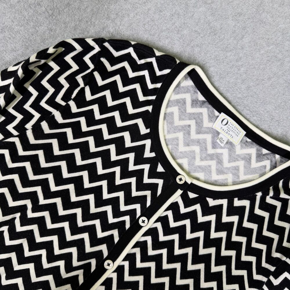 Talbots Oprah Magazine Collection Chevron Cardigan XL Petite Black White Knit